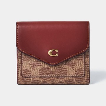 COACH 三折短夾 防刮老花PVC塗層帆布/平滑皮革 錢包 皮夾 短夾 C2329 紅棕色(現貨)▶指定Outlet商品5折起☆現貨【送禮首選★APP下單點數4倍送】
