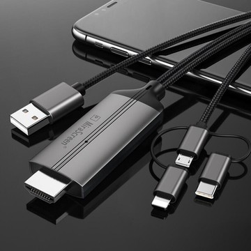 【川澤百貨】三合一USB轉HDMI視頻螢幕轉接線 有線橫豎屏投屏器電視線 蘋果安卓Type-C Micro-B手機轉電視 同屏器