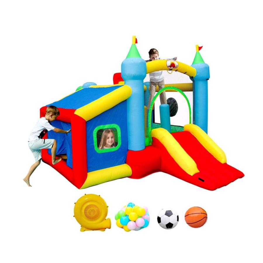 WELLFUNTIME Inflatable Bounce House and Extended Long Slide, Jumping Castle