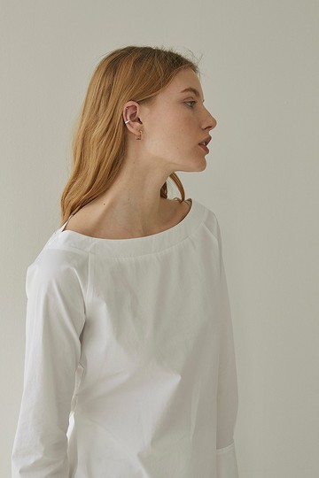 腰部綁帶平口襯衫/ 白