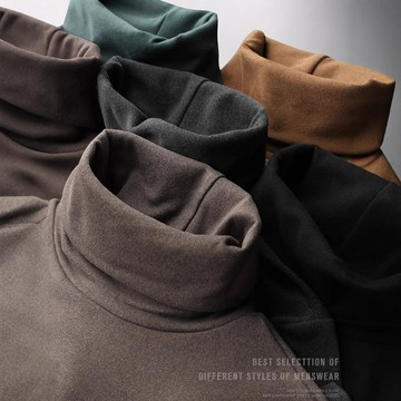 高領絨絨打底衫 保暖蓄熱 磨毛堆堆領 修身設計 長袖男士t恤 秋冬修身上衣