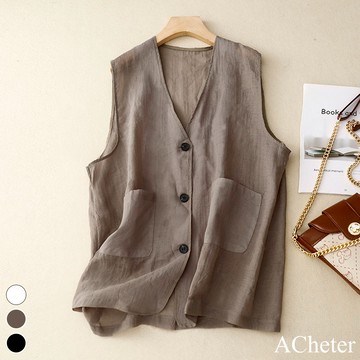 【ACheter】背心無袖外搭V領小個子顯瘦背心短版外罩# 117945 (現貨+預購)