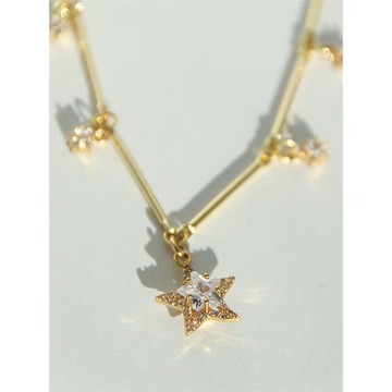 DS 歐美圣誕禮物 原創設計時尚精美 金色立體鋯石星星 直棍項鏈女