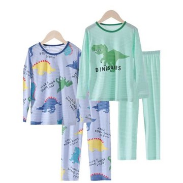 兒童純棉家居服套裝春夏薄款空調服男童竹節棉長袖長褲寶寶睡衣褲