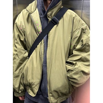 冬季短版百搭工裝棉服男日系潮流廓形立領加棉飛行夾克外套男