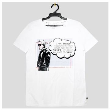 Karl Lagerfeld 卡爾 老佛爺插畫風格圖案棉質短T恤.白