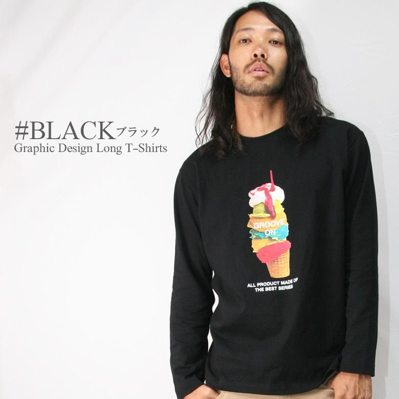 アイスクリーム ロゴプリントロングスリーブTシャツ ブラック ロンT メンズ 長袖 Tシャツ ロングTシャツ アイスクリーム ロゴ