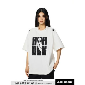 【Achock官方店】美式重工刺繡短袖T恤男女潮牌新款寬松情侶上衣