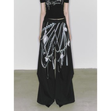 SALTHe鹽茶 遺失島嶼 原創設計感寬松印花闊腿褲氛圍感休閑褲女