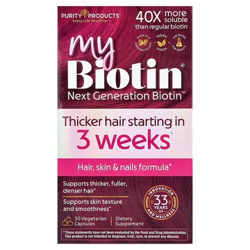 Purity Products, MyBiotin，頭髮，皮膚和指甲配方，30 粒素食膠囊
