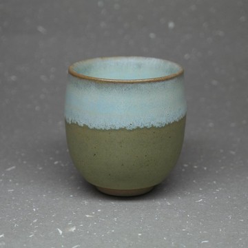 雙掛無光銅綠釉 雙層防燙杯 瑕  手作陶器