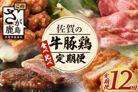 佐賀の「牛・豚・鶏」食べ比べ 定期便 12ヶ月 12ヵ月 佐賀牛 ありた鶏 佐賀県産豚肉 焼き肉 焼肉 しゃぶしゃぶ ステーキ バラエティ P-9