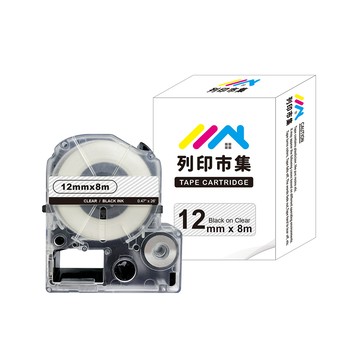printermall for EPSON LC-4TBN/LK-4TBN 透明底黑字/ 12mmx8m 副廠 相容標籤帶