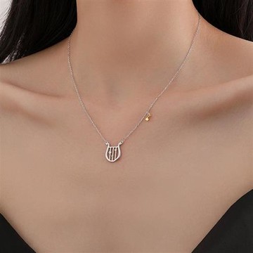 925純銀項鍊豎琴吊墜-氣質音符鋯石鎖骨鏈女飾品2色74iu85【獨家進口】【米蘭精品】