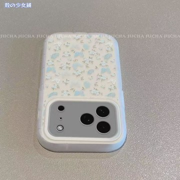 碎花藍蝴蝶iphone17pro手機殼藝術感小眾蘋果16plus磨砂15新款14