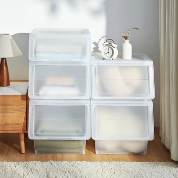 日本天馬 45面寬河馬口霧透前掀滑蓋收納箱-20L-4入