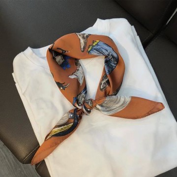 ins小方巾韓國cocopuss印花絲巾女百搭裝飾領巾春秋工裝小圍巾冬