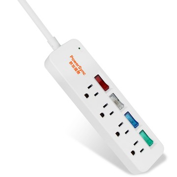 PowerSync 4開4插彩色開關防雷擊延長線-1.2M