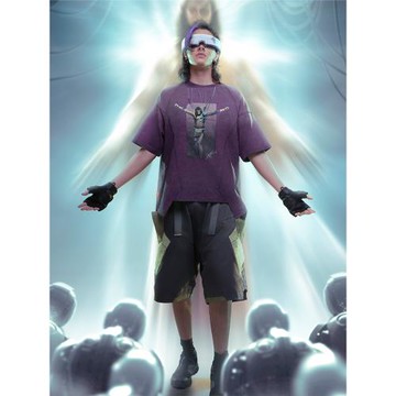 不作惡「智械重生- J型」賽博朋克寬松水洗漸變拔染印花短袖T恤