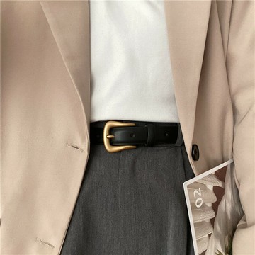 針扣真皮皮帶女ins風復古裝飾牛仔褲腰帶細百搭褲帶男潮黑色