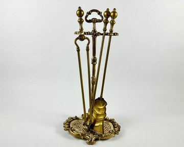 復古壁爐工具青銅復古套裝 4 件套來自法國 1950 年代