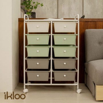 【ikloo】輕色系雙排五層收納抽屜車(雙色可選)綠白灰