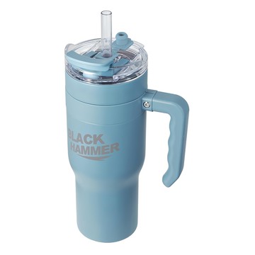 BLACK HAMMER 316不鏽鋼保溫保冰手提冰壩杯 兩用杯蓋 附吸管  藍色  1.28L  1個