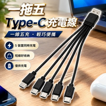[台灣出貨] 一拖五 Type-C 充電線｜五合一多功能快充線｜多設備通用充電線｜便攜多功能充電線