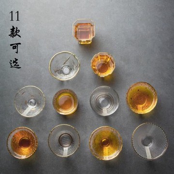 描金日式玻璃茶杯茶具品茗杯錘紋主人酒杯茶碗杯子耐熱功夫小水杯