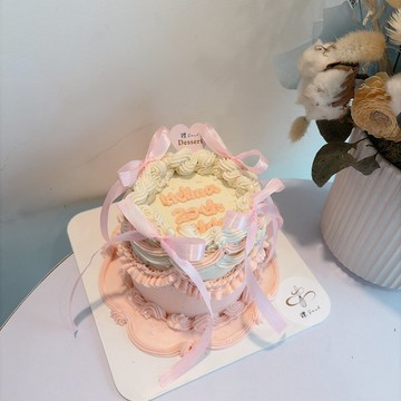 粉色緞帶蛋糕 客製化  生日 慶生 紀念日 緞帶蛋糕 粉色少女風