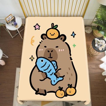 卡皮巴拉床單單件卡皮巴拉1.5床罩1.2米床包0.9米學生卡通床單