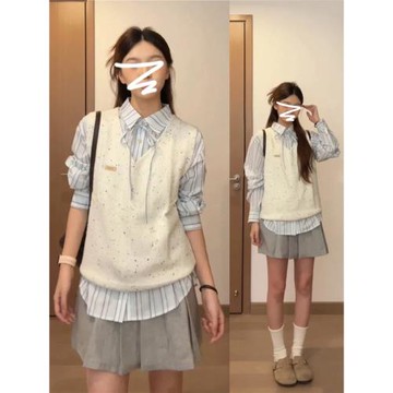 小香學院風長袖襯衫連衣裙子2025早秋季新款女裝氣質百褶短裙套裝