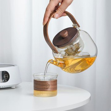 玻璃提梁茶壺耐高溫可明火加熱煮茶壺可電陶爐家用耐熱玻璃蒸茶壺