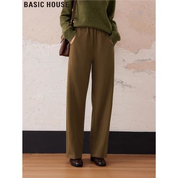 Basic House/百家好簡約至上棕色垂感休閑闊腿運動衛褲女秋冬新款