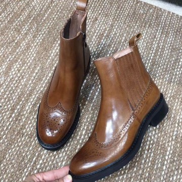 意大利切爾西靴女靴真皮英倫雕花中性復古春秋短靴拉鏈單靴馬丁靴