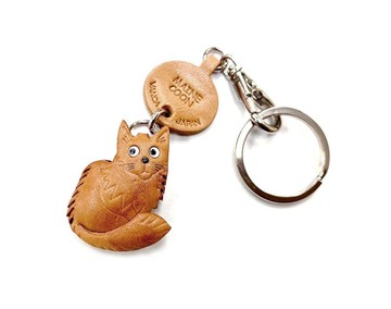 緬因貓 貓咪 真皮鑰匙圈 日本製 Vanca Craft