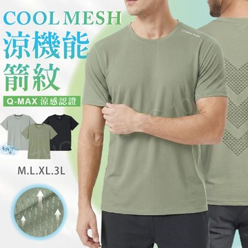 台灣現貨 M-3L 涼感透氣箭紋上衣 男生涼感短上衣 男款圓領運動短袖 吸濕排汗 運動休閒上衣 運動上衣 長袖上衣