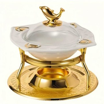 陶瓷燕窩小碗魚翅燕窩盅鮑翅碗連架精致時尚鍍金銀架酒店家居用品