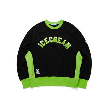 ICECREAM SWITCHING SWEATSHIRT 拼接刺繡大學T 黑綠