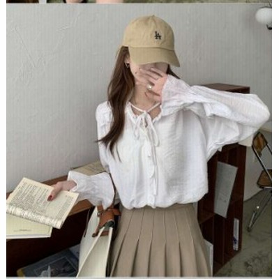 超祭りsale 予約商品 大きいサイズ レディース リボン結び フリル ブラウス 長袖 袖フリル シャツオーバーサイズ 韓国ファッシ 通販 Lineポイント最大get Lineショッピング