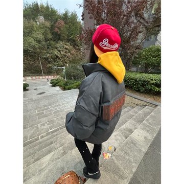 美式復古街頭刺繡字母立領棉衣棉服女冬季加厚oversize設計感外套