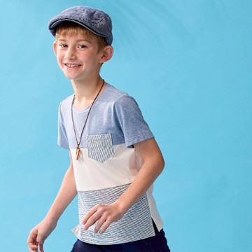 PIPPY清涼寬版橫條紋圓領短袖上衣 藍-130