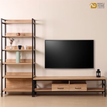 WAKUHOME 瓦酷家具格萊斯原切木工業風收納展示架+6尺電視櫃-寬260.8*深45*高196