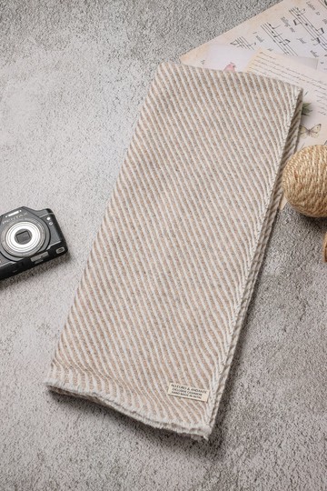 【窄版】喀什米爾羊毛圍巾 全斜紋無染淺褐 脖圍 手工機織