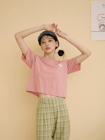 咖啡廳家族．GaBi印花純棉寬鬆短版TEE