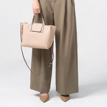 DOT 真皮船型手提包 - 粉膚色/午夜藍