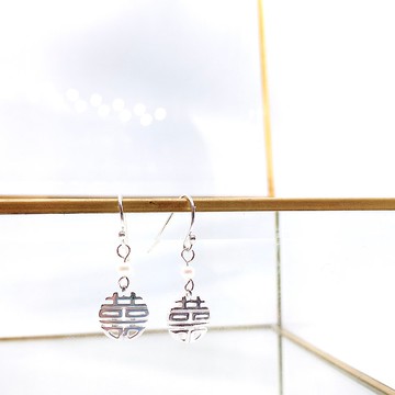 純銀 雙喜 925 防敏感 淡水珍珠耳環