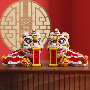 拼圖 拼裝模型 擺件 中國風國潮醒獅兼容樂高積木拼裝玩具益智擺件拼圖男女孩新年禮物