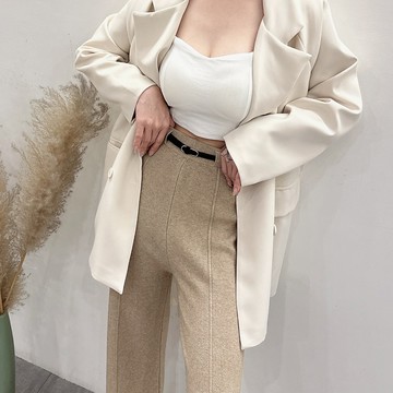 皮帶針織長褲-燕麥【KT201721】