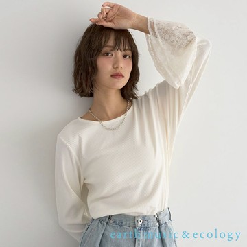 earth music&ecology 雙層蕾絲喇叭袖拼接內搭發熱衣(01000856600)